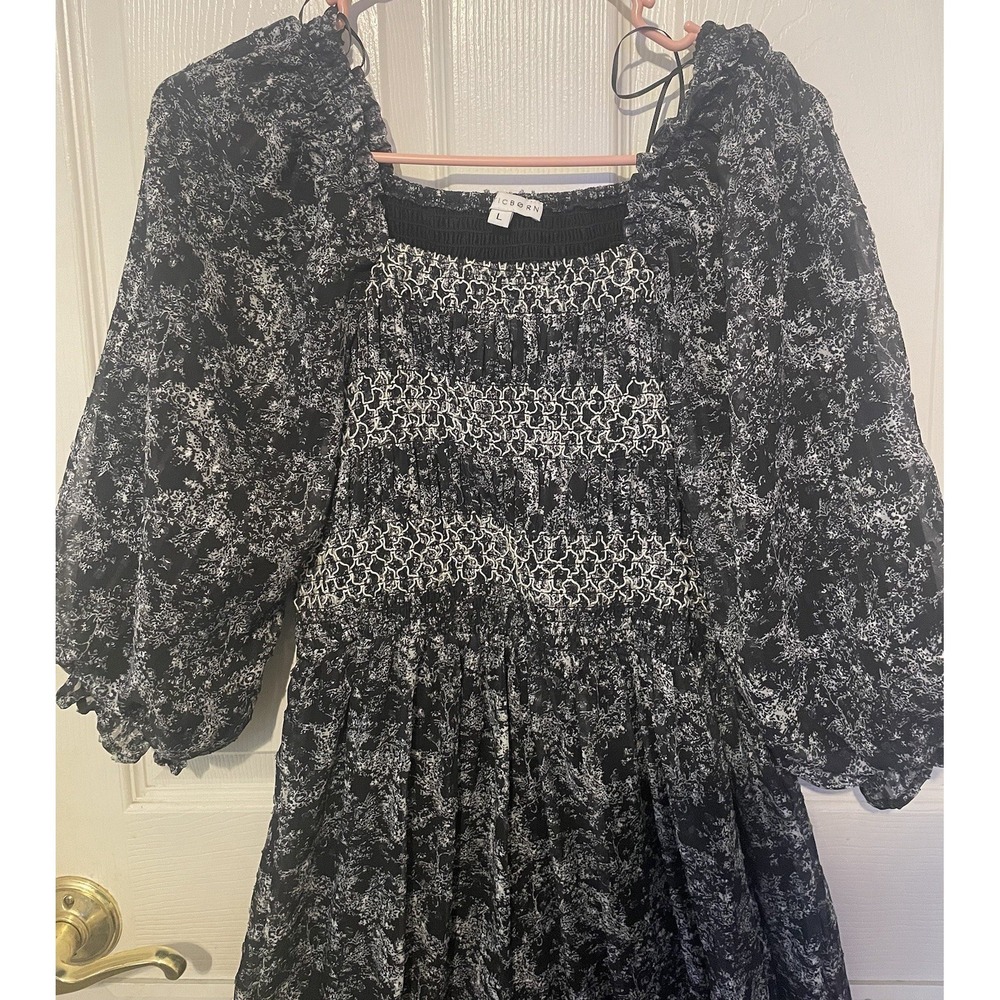Baltic Born Black Floral Smocked Maxi Dress Large Cottagecore Puff Sleeve Boho - Picture 3 of 9